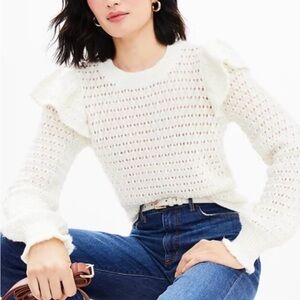 LOFT Ruffle Open Knit Sweater Whisper white Size S